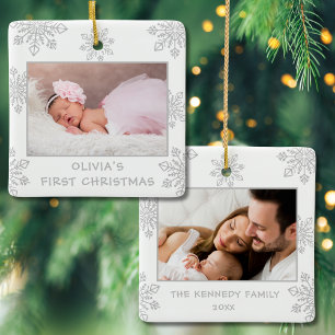 Ornement En Céramique Silver Snowflakes 2 Photo Baby's First Christmas
