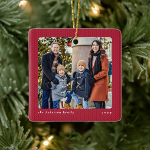 Ornement En Céramique Simple cadre rouge pour une photo de Noël