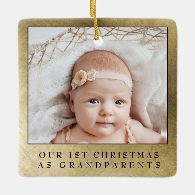 Ornement En Céramique Simple Gold First Christmas Grand-parents 2 Photos (Devant)