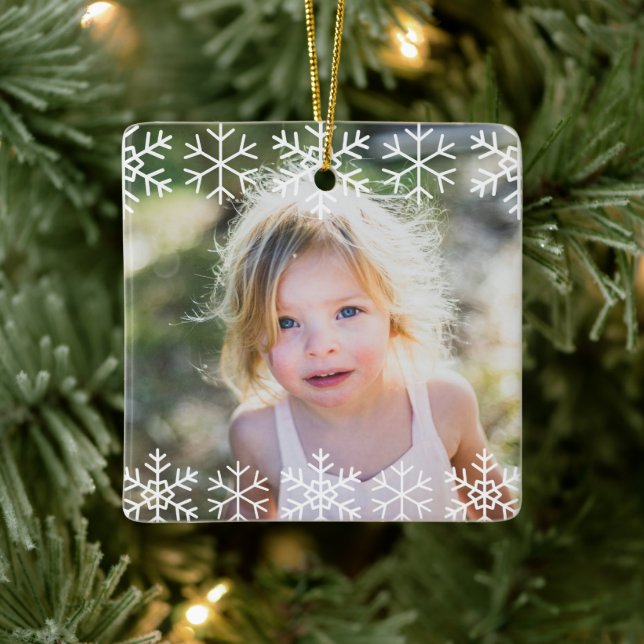 Ornement En Céramique Simple Kids Photo Keepsake Snowflakes (Arbre)