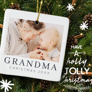 Ornement En Céramique Simple Modern Chic Custom Grandma Photo Holiday