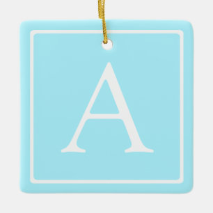 Ornement En Céramique Simple Monogramme Bleu Ciel