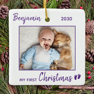 Ornement En Céramique Simple Premier Noël Minimaliste Cute Baby Photo