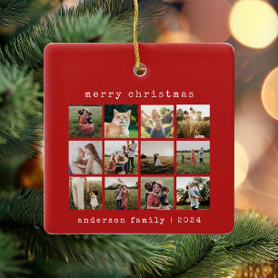 Ornement En Céramique Simple Red Modern Typewriter Famille Photo Collage