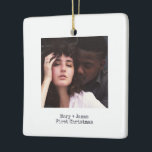 Ornement En Céramique Simple White Squared Love Engagé Photo Mariage<br><div class="desc">Moderne minimaliste Joyeux et marié Simple Photo Mariage ou Fiançailles ornement en céramique. Créez vos propres ornements de Noël personnalisés en ajoutant vos photos de mariage à l'avant et à l'arrière, faites votre propre monogramme avec des initiales, écrivez la date, l'année et tout message d'amour. Un modèle élégant avec une...</div>