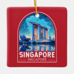 Ornement En Céramique Singapore Marina Bay Night Travel Art Vintage<br><div class="desc">Modèle de voyage vectoriel rétro de Singapour. Marina Bay est un quartier haut de gamme de gratte-ciel,  d'hôtels chics et de centres commerciaux de luxe. Elle est connue pour la grande roue Singapore Flyer Ferris et les conservatoires de fleurs et les superarbres colorés des jardins de la baie.</div>