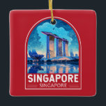 Ornement En Céramique Singapore Marina Bay Night Travel Art Vintage<br><div class="desc">Modèle de voyage vectoriel rétro de Singapour. Marina Bay est un quartier haut de gamme de gratte-ciel,  d'hôtels chics et de centres commerciaux de luxe. Elle est connue pour la grande roue Singapore Flyer Ferris et les conservatoires de fleurs et les superarbres colorés des jardins de la baie.</div>