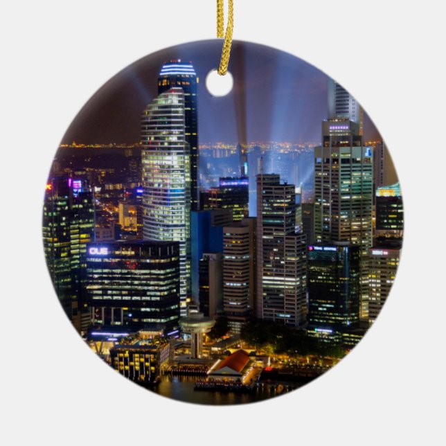Ornement En Céramique Singapour centre-ville la nuit (Devant)