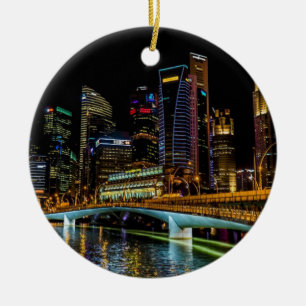 Ornement En Céramique Singapour Skyline, lumière nocturne