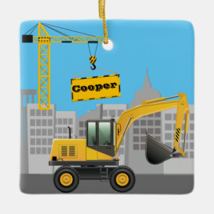 Ornement En Céramique Site de construction d'excavateur Nom personnalisé
