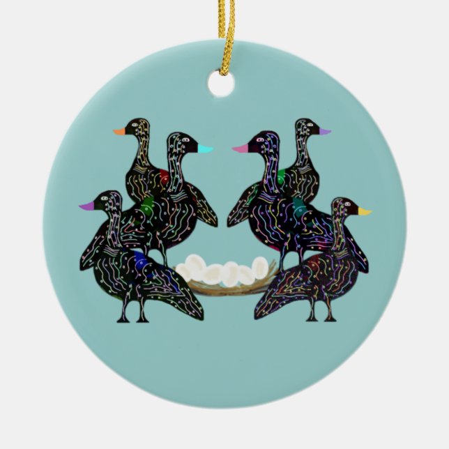Ornement En Céramique Six oies A étendant l'ornement (Devant)