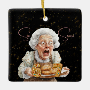 Ornement En Céramique Six Seven Sur L'Assiette De Cookies De Mamie Noël