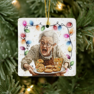 Ornement En Céramique Six Seven Sur L'Assiette De Cookies De Mamie Noël