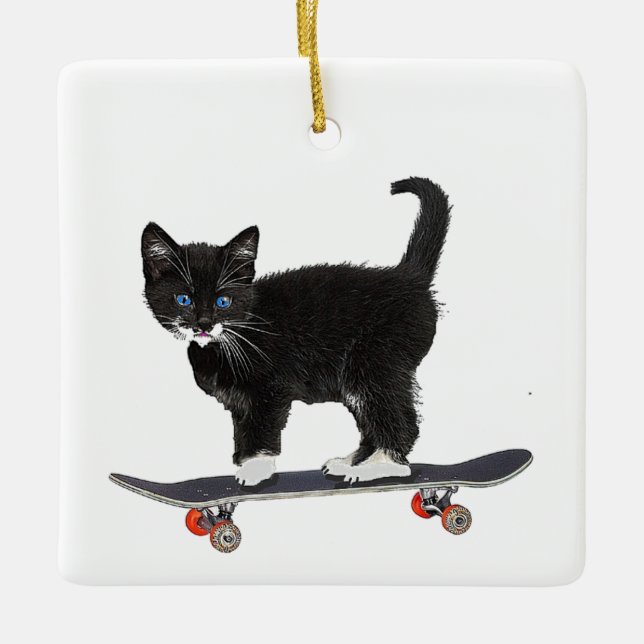 Ornement En Céramique Skateboard Cat (Devant)