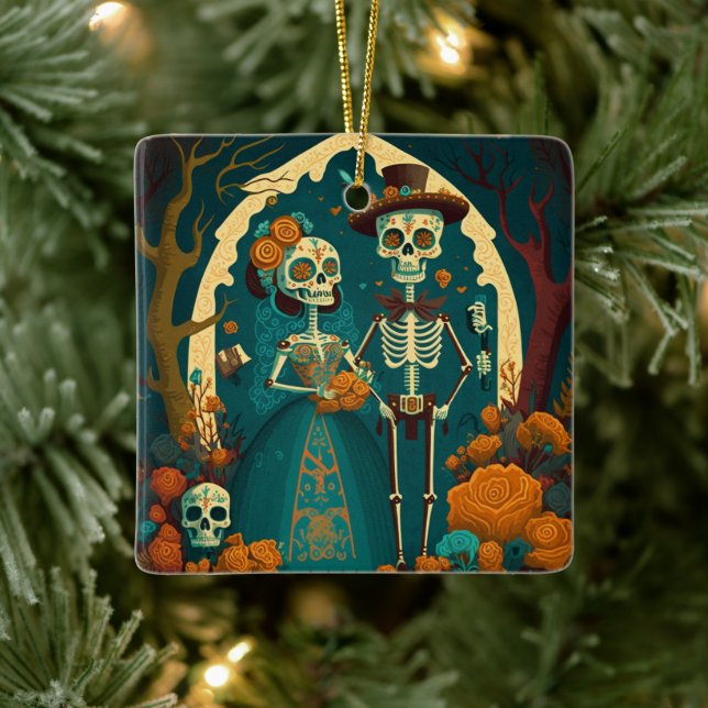 Ornement En Céramique Skeleton Couple Day of the Dead Ornament (Arbre)