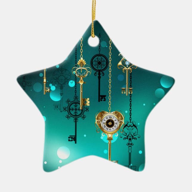 Ornement En Céramique Skeleton Keys on Green Background (Devant)