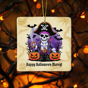 Ornement En Céramique Skeleton Pirate Happy Halloween Matey