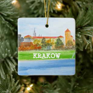 Ornement En Céramique Ski Cracovie en aquarelle Pologne Polska