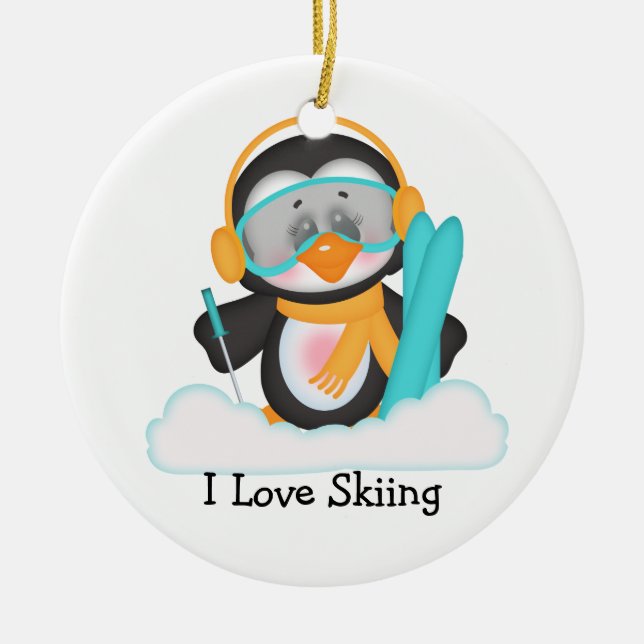 Ornement En Céramique Ski de pingouin (Devant)