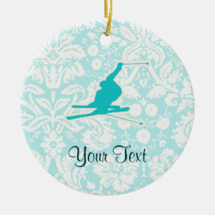 Ornement En Céramique Ski turquoise de neige