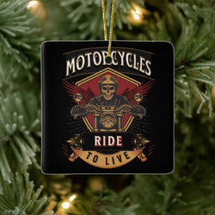Ornement En Céramique Skull Ride Cycles moteurs, Ride To Live