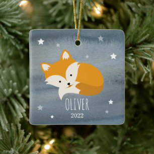 Ornement En Céramique Sleepy Fox Stars Baby Cub Premier Noël