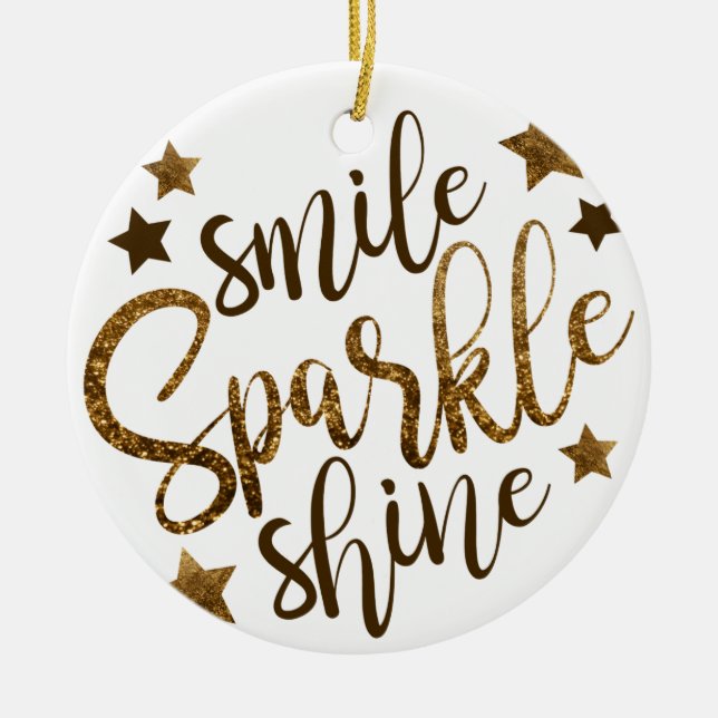 ORNEMENT EN CÉRAMIQUE SMILE SPARKLE SHINE, OR PARTIES SCINTILLANT STAR (Devant)