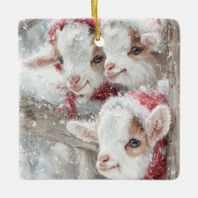 Ornement En Céramique Snow Babies Christmas Goats 11 - YOUR PHOTO (Devant)