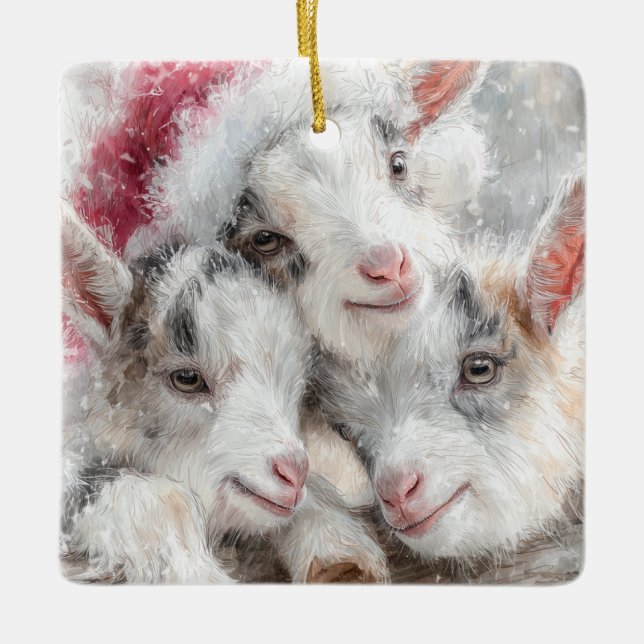 Ornement En Céramique Snow Babies Christmas Goats 1 - YOUR PHOTO (Devant)