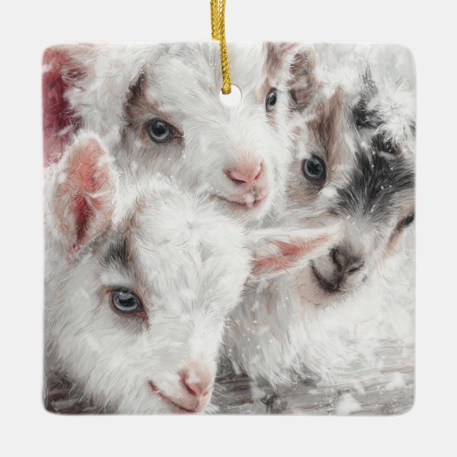 Ornement En Céramique Snow Babies Christmas Goats 4 - YOUR PHOTO (Devant)