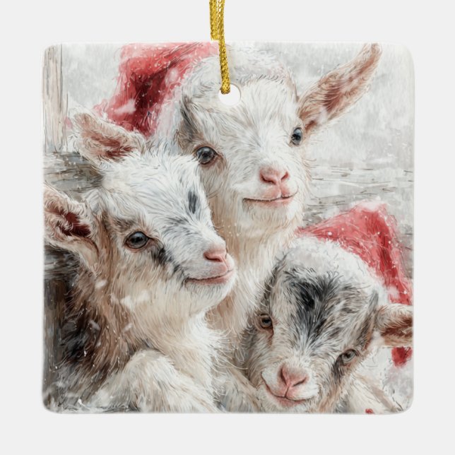 Ornement En Céramique Snow Babies Christmas Goats 5 - YOUR PHOTO (Devant)