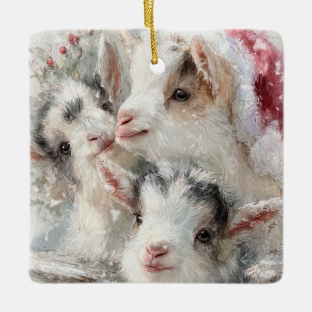 Ornement En Céramique Snow Babies Christmas Goats 6 - YOUR PHOTO (Devant)