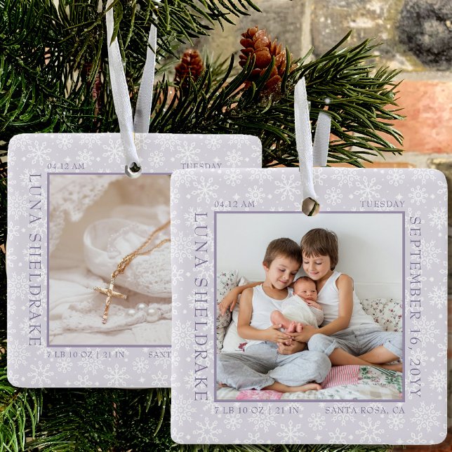 Ornement En Céramique Snowflake Photo Frame Baby Birth Stats Lavender (Créateur téléchargé)
