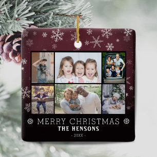 Ornement En Céramique Snowflakes Christmas Family 6 Photo Collage
