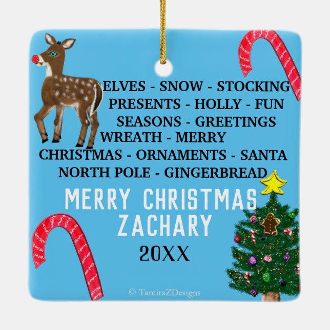 Ornement En Céramique Snowflakes de Noël Mini Puzzle de 15 mots (Dos)