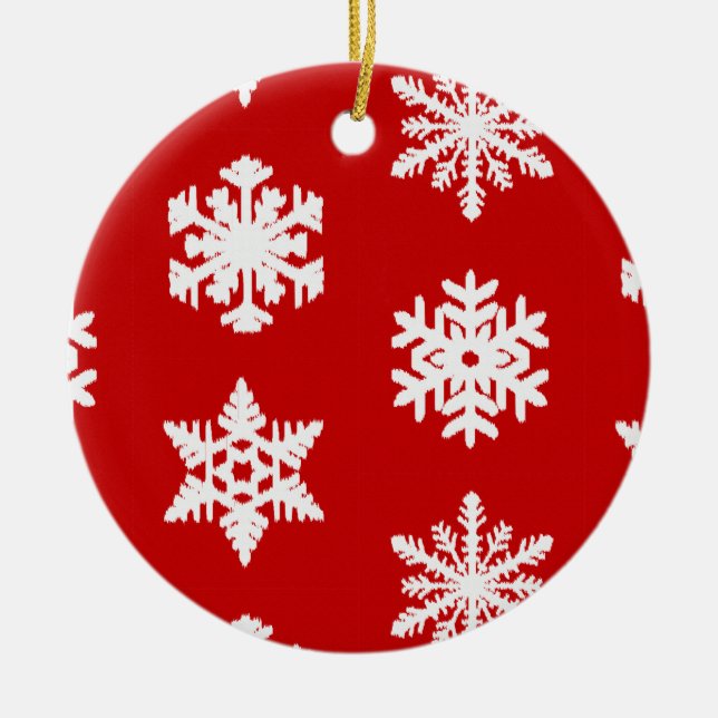 Ornement En Céramique Snowflakes Ikat - Rouge foncé et blanc (Devant)