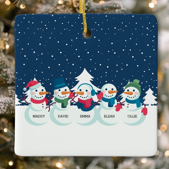 Ornement En Céramique Snowman 5 personnes Famille de Noël personnalisé (Créateur téléchargé)