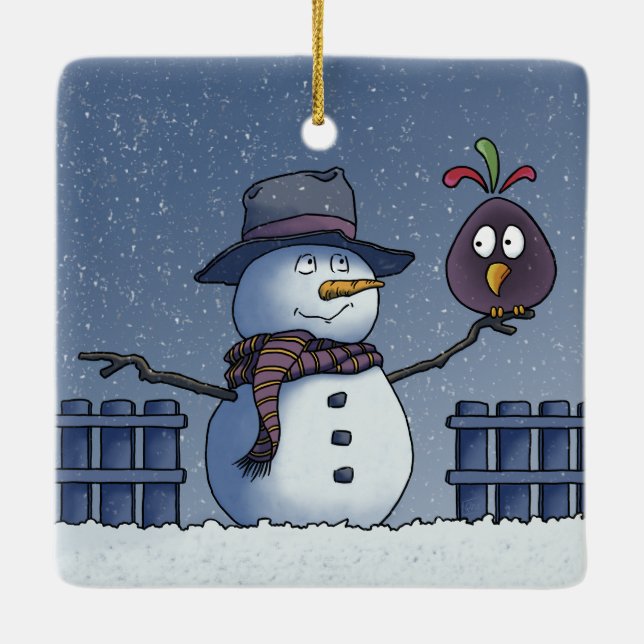 Ornement En Céramique Snowman avec oiseau (Dos)