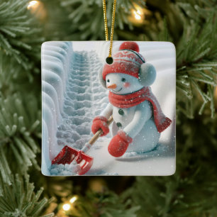 Ornement En Céramique Snowman De Noël Avec Chaussure Rouge