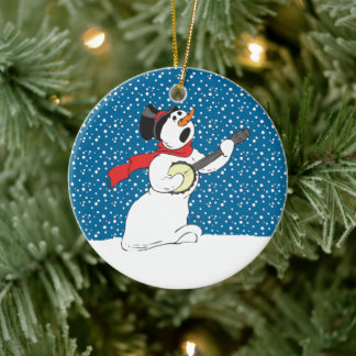 Ornement En Céramique Snowman Jouant à l'ornement du Banjo