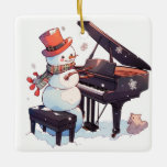 Ornement En Céramique Snowman Jouer au piano<br><div class="desc">Un design avec un bonhomme de neige jouant du piano</div>