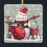 Ornement En Céramique Snowman Jouer aux tambours<br><div class="desc">Snowman Jouer aux tambours</div>