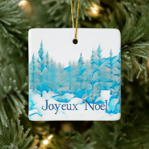 Ornement En Céramique Snowy Blue Trees - Joyeux Noël