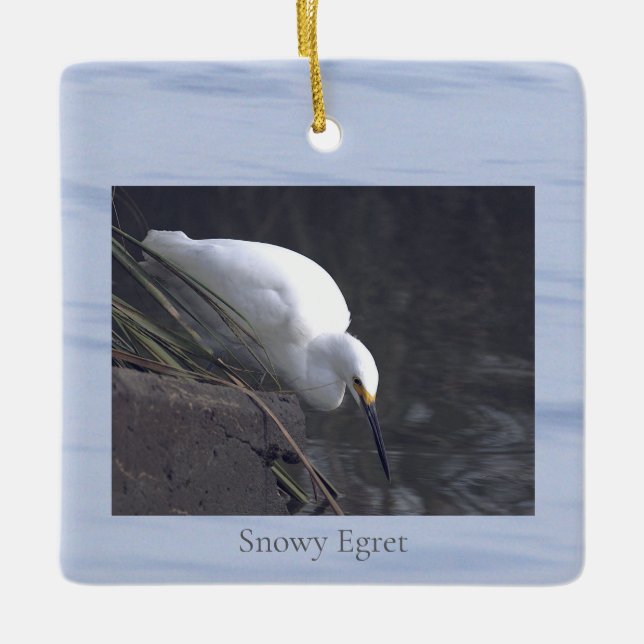 Ornement En Céramique Snowy Egret Bird Photo Ornament  (Devant)