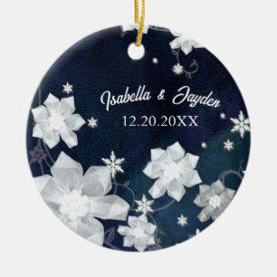 Ornement En Céramique Snowy Winter Navy Blue Mariage Keepsaké