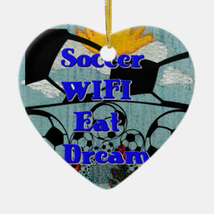 Ornement En Céramique Soccer WIFI Eat Dream Repeat.