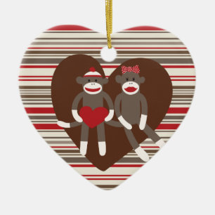 Ornement En Céramique Sock Monkeys in Love Valentine's Day Heart Gifts