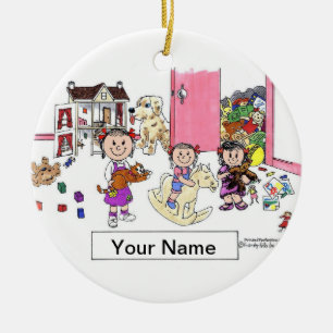 Ornement En Céramique Soeurs - 3 filles dans la chambre