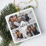 Ornement En Céramique Soeurs BFF | Meilleur Collage photo de Friends For<br><div class="desc">Un cadeau spécial et mémorable de collage photo pour soeurs. Le design comprend une mise en page de quatre photos en quadrillage pour afficher quatre de vos propres photos de soeurs spéciales. "Sisters" est conçu dans un script de brosse blanche élégant calligraphie moderne avec "BFF" exposé dans un design typographique...</div>