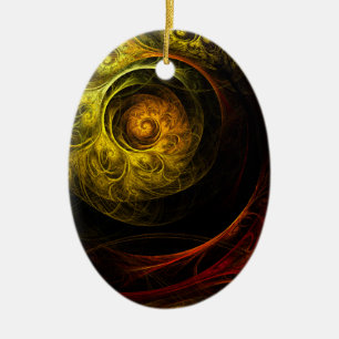 Ornement En Céramique Soleil levant Rouge Abstrait Art Oval Ornament